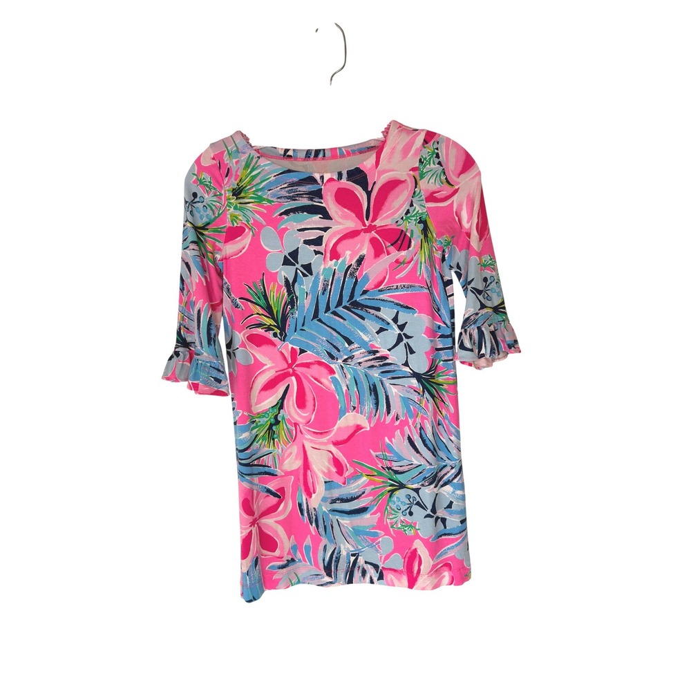 Lilly Pulitzer Dress Girls Sorrento Floral Tropical Ruffle Long Sleeve Large